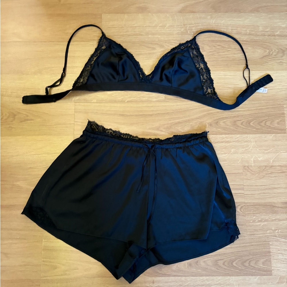 Black Lace Trim Lingerie Sleep Set